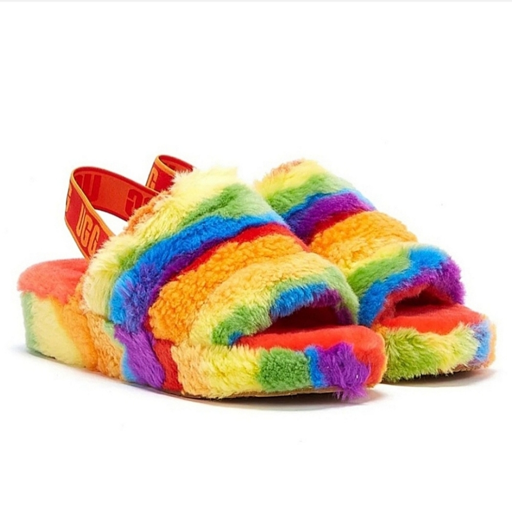 UGG Fluff Yeah Rainbow Slide Cali Slippers - New - Size 6